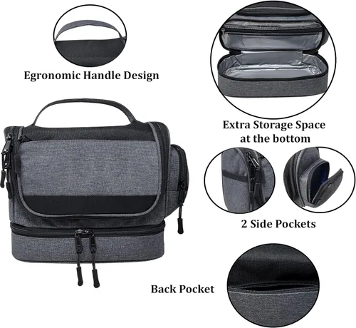 Vista 4 de Neceser colgante para hombre – Kit Dopp resistente y elegante para el hombre moderno, Negro- gris, Moderno