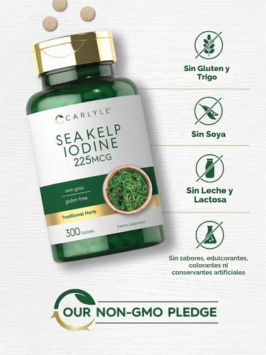Vista 5 de Carlyle Suplemento de yodo de algas marinas 225mcg 300 tabletas