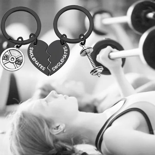 Vista 5 de Llavero de entrenamiento de joyería de fitness regalo de levantamiento de pesas llavero fitness parejas regalo amistad llavero
