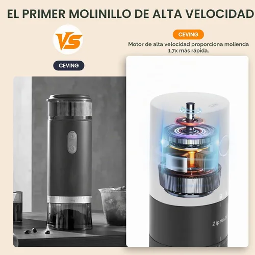 Vista 2 de First Grind - Molinillo de café recargable mientras se carga, molienda 1.7 veces más rápida con molinillo de café eléctrico portátil con 38 ajustes
