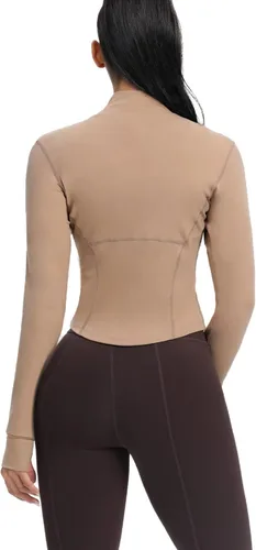 Vista 37 de AVGO Chaquetas de entrenamiento recortadas para mujer, con cremallera, ajustadas, atléticas, con agujeros para el pulgar