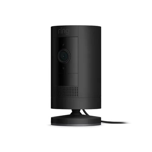 Vista 2 de Ring Stick Up Cam Plug-In HD cámara de seguridad con comunicación bidireccional Funciona con Alexa - Negro