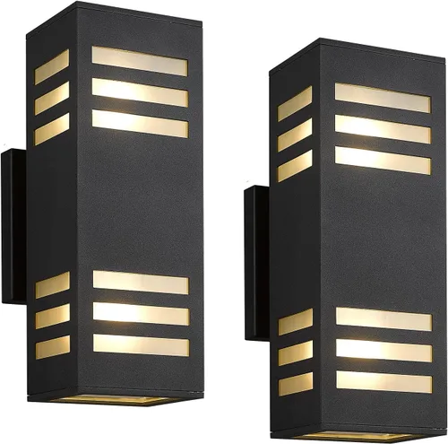 Vista 14 de harriet Luces de porche modernas para exteriores, cubierta de aluminio impermeable IP64 y vidrio templado, aplique de pared rectangular arriba/abajo