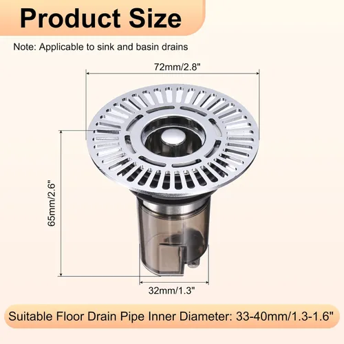 Vista 2 de uxcell 1 drenaje extendido antiolor para el suelo de ducha, de acero inoxidable de 2.6 pulgadas de alto, reflujo de drenaje de ducha de acero