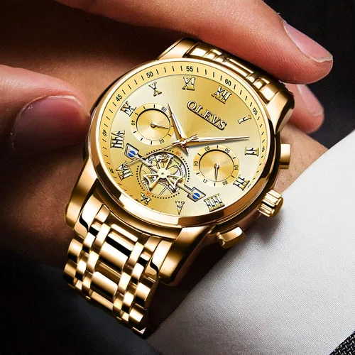 Vista 8 de OLEVS Mens Chronograph Watches with Date Fashion Big Dial Watch for Men Stainless Steel Waterproof Dress Watch Easy Read Quartz Mens Luminous Gift