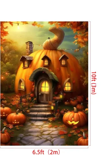 Vista 2 de Kate Telón de fondo de fotografía de Halloween para fiesta de niños, lindo fondo de casa de calabaza, accesorios de estudio fotográfico