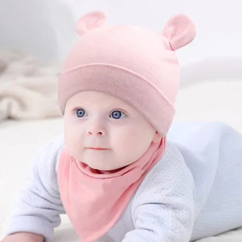 Vista 5 de Bamery Gorro de hospital para niñas recién nacidas, grueso, lindo, oso, de algodón, para 0-6 meses