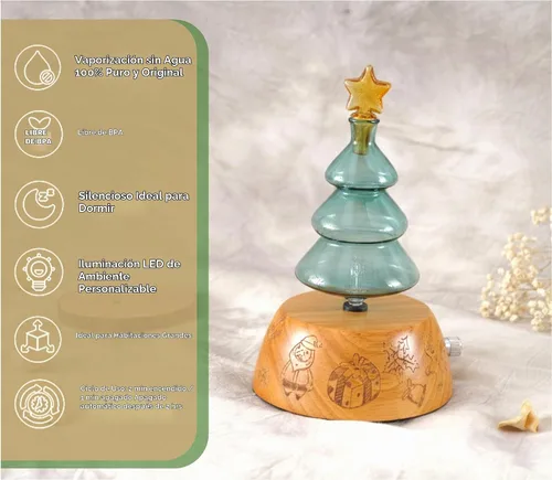 Vista 2 de Difusor de aromaterapia de árbol de Navidad de aromas orgánicos para aceite esencial, nebulizador de vidrio sin agua con interruptor de apagado