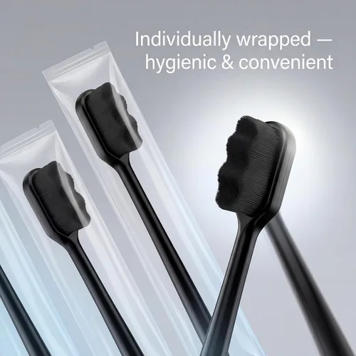 Vista 6 de Patelai 8 piezas Micro Nano Cepillo de dientes con 20000 cerdas extra suaves, negro Extra Soft Bristles, Individually Packaged, Bamboo Charcoal
