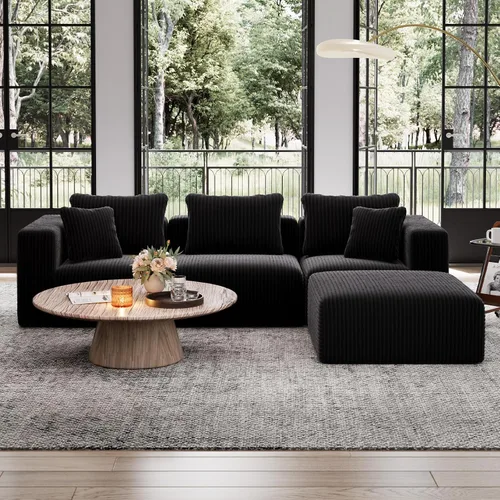 Vista 17 de Avenco Sofá seccional modular de 6 asientos de 141 pulgadas, tela de pana Negro