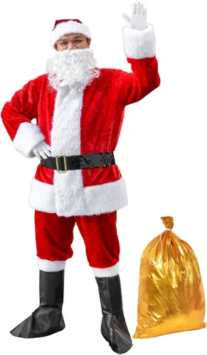 Vista 3 de Traje de Papá Noel de Navidad disfraz de Papá Noel para hombres adultos ropa clásica de franela de Navidad traje de disfraces de Papá Noel
