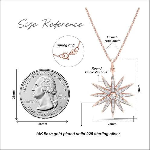 Vista 2 de Collar con colgante Starburst con cadena de 18" para mujer, 0.40