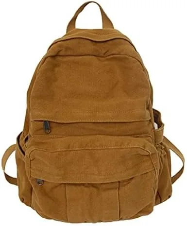 Vista 2 de Mochila de lona bohemia para la escuela, mochila universitaria vintage para mujer, diseño de hadas, grunge, estética, hippie, Y2K, Marrón