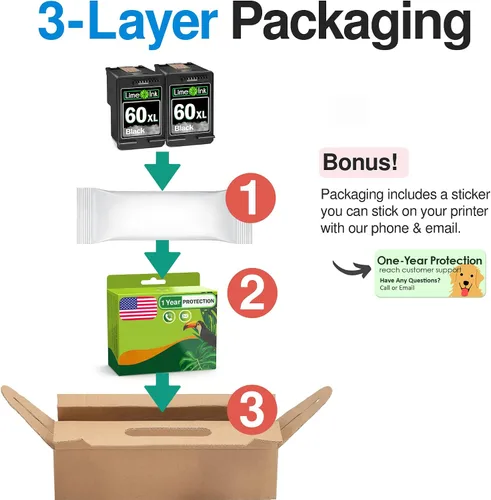 Vista 6 de Limeink 2 cartuchos de tinta remanufacturados de repuesto para HP 60 cartucho de tinta negro para cartuchos HP 60xl para impresoras 60 negro para 60