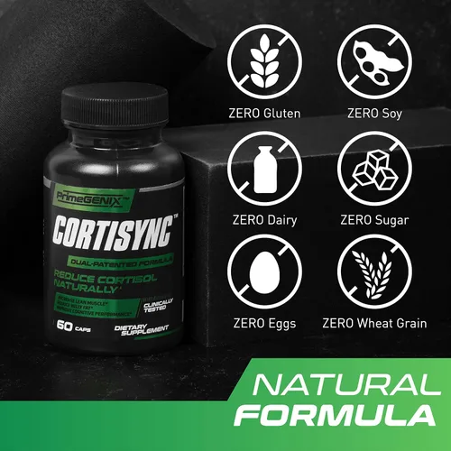 Vista 4 de PrimeGENIX CortiSync reduce el cortisol, aumenta la energía y mejora la concentración con Sensoril Ashwagandha - 60 Cápsulas