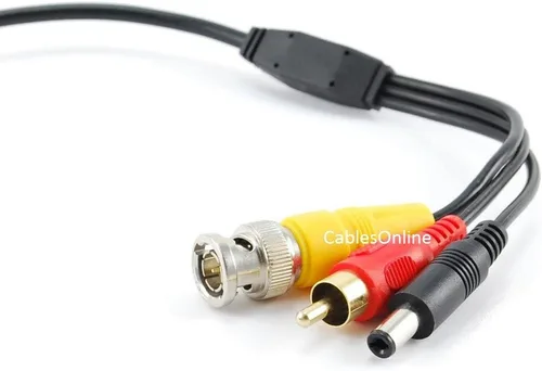 Vista 3 de CablesOnline - Cable de cámara RCA (audio) y BNC (video) macho a macho de 25 pies con alimentación de CC (PL-2025)