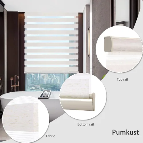 Vista 3 de Pumkust Persianas enrollables de doble capa sin cordones estilo cebra para ventanas, día y noche, persianas enrollables de doble capa, filtro de luz