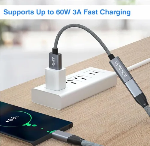 Vista 3 de [10 Gbps] Adaptador A a C de alta velocidad con cable USB a USB C, hembra - Carga rápida de 60 W y transferencia de datos compatible con laptop, PC