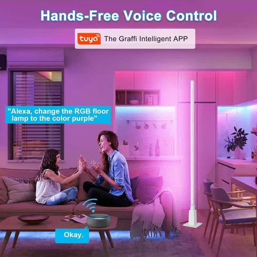 Vista 3 de Depuley Lámpara de pie inteligente RGB, lámpara de esquina WiFi que cambia de color compatible con Alexa Mood Light, control de aplicación