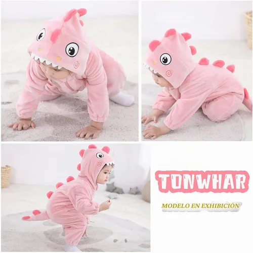 Vista 4 de TONWHAR Animal Costume for Infants & Toddlers - Boys & Girls One-Piece Romper Jumpsuit for Halloween & Daily Playwear Pink Dinosaur