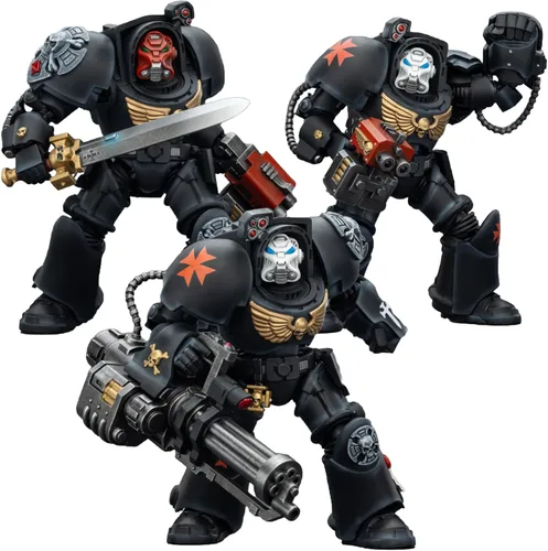 Vista 11 de JOYTOY Black Templars Warhammer 40k 1/18 Figura de acción Black Templars Terminator 1 con espada de poder y bolter de tormenta, regalos
