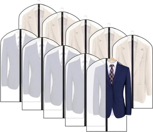 Vista 17 de Zilink Bolsas de ropa transpirables para abrigo de piel de 43", bolsas de traje para almacenamiento en armario, fundas transparentes para chaqueta