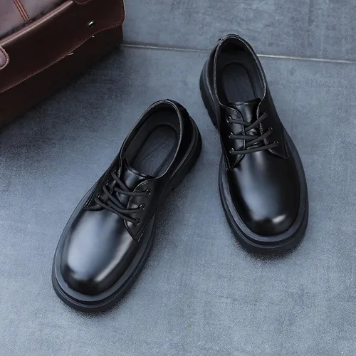 Vista 8 de Zapatos de cuero genuino con suela gruesa y puntera redonda con cordones de cuero clásico de moda Boost Business Oxford Derby
