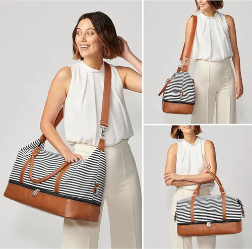 Vista 7 de S-ZONE - Bolso de mano de lona para mujer con correa de cuero sintética