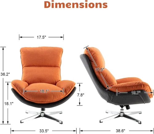 Vista 2 de HEAH-YO Silla giratoria decorativa, moderna silla de sala de estar con respaldo, silla de lectura tapizada de lino sin brazos para dormitorio
