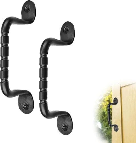 Vista 4 de Tirador o manija decorativa de hierro forjado a mano de 4.5 pulgadas Serie Farmhouse Acabado negro para cofres, armarios, baúles y puertas