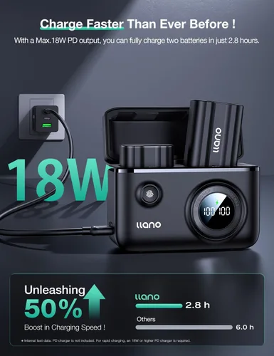 Vista 2 de llano CS2 - Paquete de 2 baterías EN-EL15C y cargador USB dual rápido de 18 W para Nikon Z8, ZR, Zf, Z6III, D850, Z7II, Z6II, Z7, Z6, D7500, D750