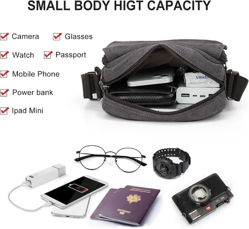 Vista 6 de Bolso cruzado para hombre bolso lateral para hombre bolso de hombro para hombres y mujeres pequeño bolso de mensajero de lona para teléfono