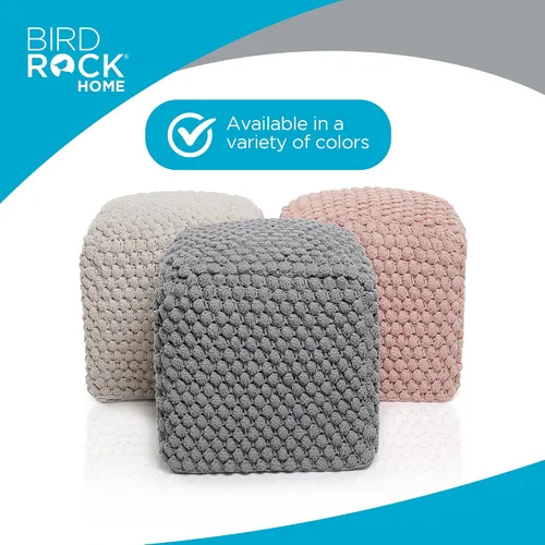 Vista 6 de BIRDROCK HOME - Taburete de puf redondo con diseño otomano – Puf de punto – Cuerda trenzada de algodón – Ideal para la sala de estar, dormitorio