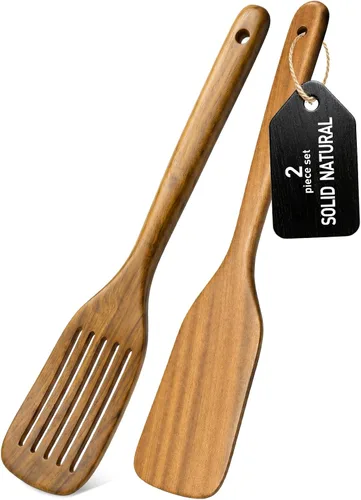 Vista 11 de Cucharas de madera para cocinar, juego de utensilios de cocina de madera, juego de 10 piezas de utensilios de cocina de madera con cucharas