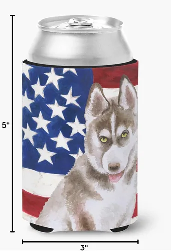 Vista 2 de Caroline's Treasures BB9696CC - Enfriador patriótico para latas o botellas, color gris siberiano, funda plegable con aislamiento para bebidas