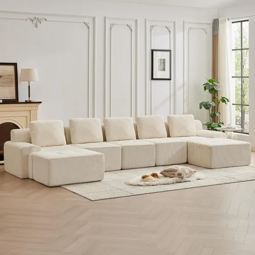 Vista 57 de Sofá modular modular con otomana móvil, sofá de asiento profundo con almohadas, cómodo sofá modular de nube para sala de estar, dormitorio y Blanco