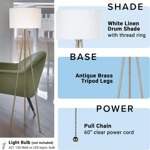 Vista 4 de Catalina Lighting 22965-000 Mid-Century - Lámpara de pie con trípode moderna, lámpara de pie, luz de piso para sala de estar, bombilla LED