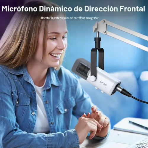 Vista 9 de FIFINE - Kit de micrófono para juegos XLR/USB, set de micrófono dinámico para transmisión para PC, micrófono de computadora para grabación de Blanco