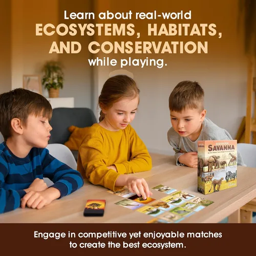 Vista 9 de Genius Games Paquete de ecosistema, ecosistema de arrecife de coral y sabana, un juego de cartas familiar sobre animales, sus hábitats