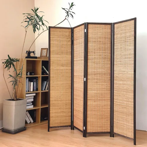 Vista 12 de 3 Panel Bamboo Room Divider for Home & Office, 5.6 ft Tall Folding Partition Wall in Natural Beige, Double-Sided Privacy Screen for Room Separation