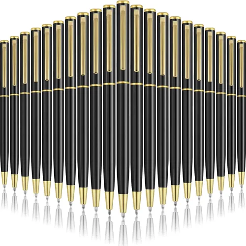 Vista 13 de Zonon 15 bolígrafos delgados de metal negro dorado a granel retráctiles de tinta negra metálica de 0.039 in de punta media suave para escritura