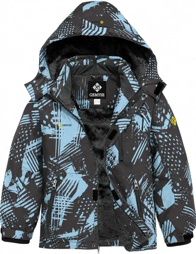 Vista 17 de GEMYSE - Chaqueta de esquí impermeable con capucha y forro polar, resistente al viento, para niño Verde Aqua