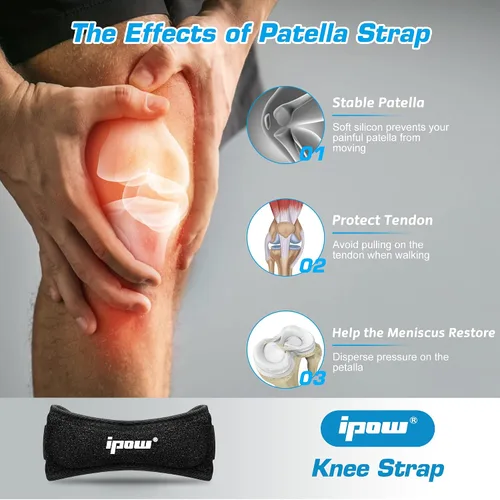 Vista 4 de IPOW - 2 bandas pequeñas de estabilización de rótula para rodillas para adolescentes y niños, banda para rodilla para fútbol, baloncesto, correr