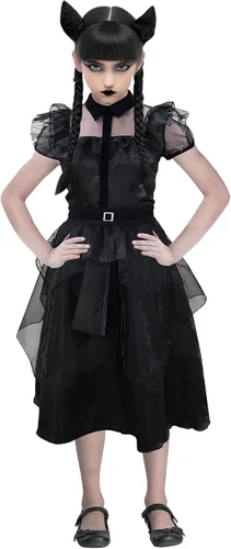 Vista 2 de Camlinbo Halloween Dress for Girls Black Witch Dress Costumes with Belts Halloween Cosplay Party for Girls 11-14 Years