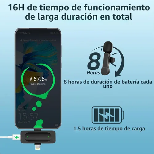 Vista 4 de Micrófono Lavalier inalámbrico para iPhone, Android y iPad, mini micrófono de teléfono con cancelación de ruido, USB C, micrófono de solapa Lav