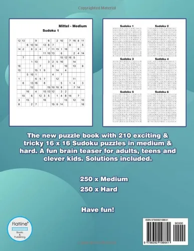 Vista 2 de Mega Sudoku 16x16 Large Print Big Sudoku Variation Puzzle Book with 210 16x16 Grids
