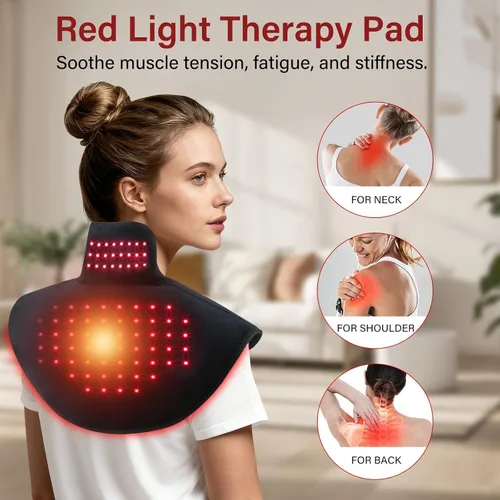 Vista 2 de Terapia de luz roja inalámbrica para hombro y cuello, envoltura de terapia de luz roja de 650 nm, envoltura térmica para relajación muscular