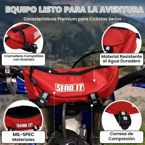 Vista 3 de Bolsa impermeable para manubrio de motocicleta Bolsa compacta de almacenamiento para manillar de motocicleta Bolsa de motocross de ajuste Rojo