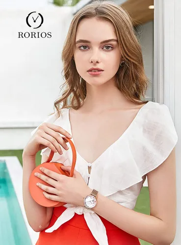 Vista 2 de RORIOS - Reloj de pulsera para mujer con esfera de flores y correa de malla de acero inoxidable analógico de cuarzo para mujer