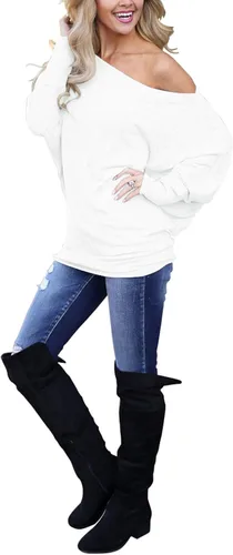 Vista 3 de Lacozy Suéter de punto de gran tamaño con hombros descubiertos para mujer, estilo casual, de manga larga